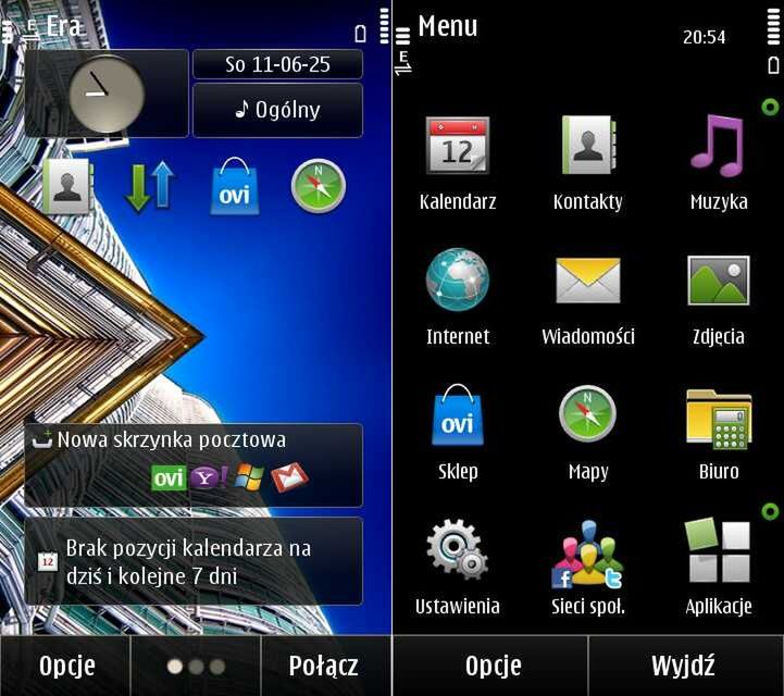 Symbian - ekran główny i menu