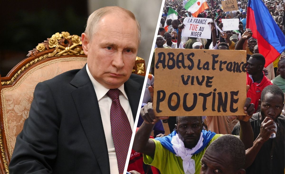 Protest Nigeryjczyków. Na transparencie napis: "Precz z Francją. Niech żyje Putin"