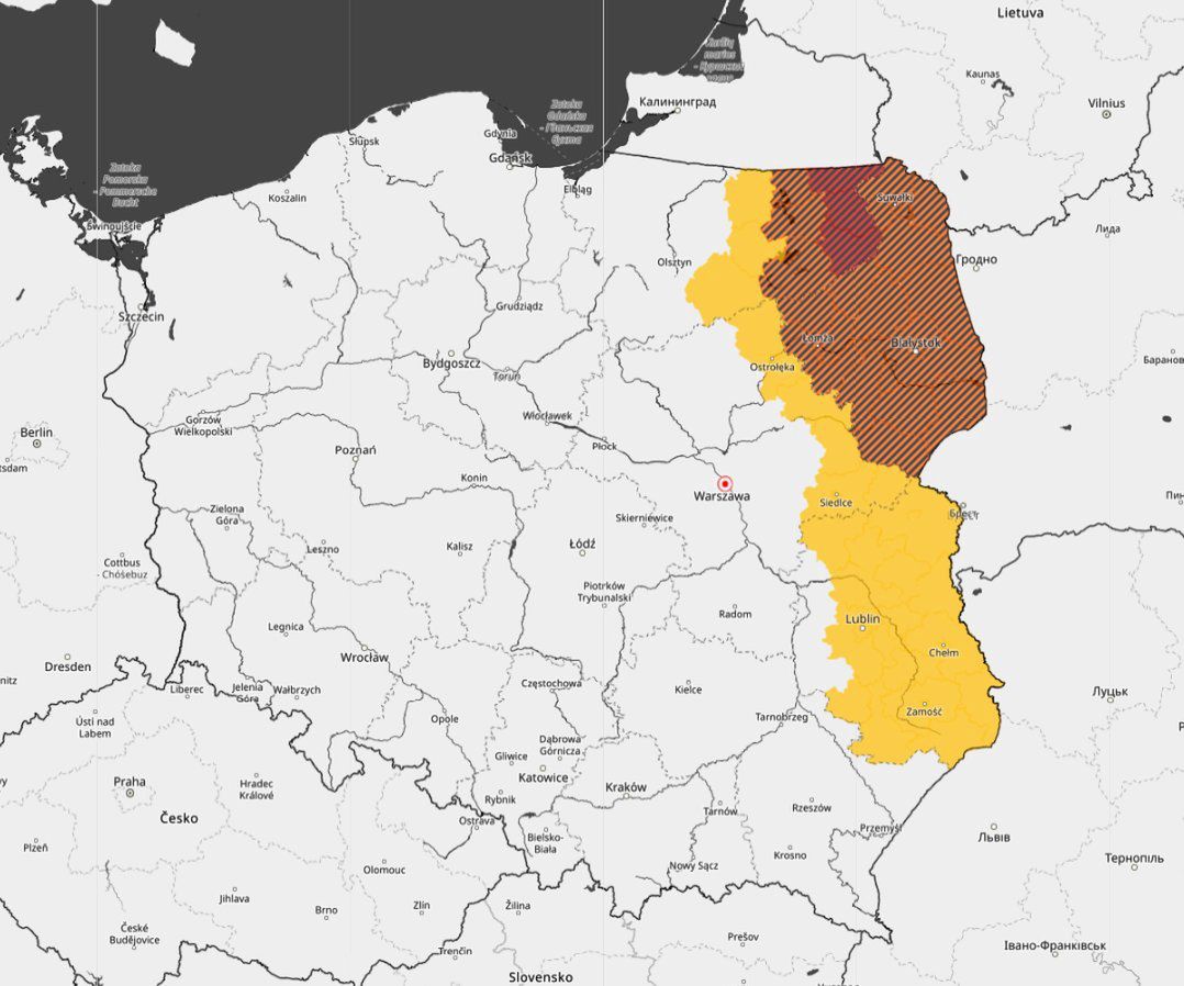 Ostrzeżenie obowiązuje w powiatach gołdapskim, oleckim i ełckim