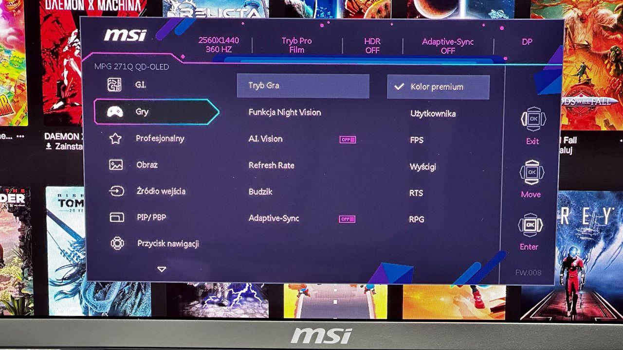MSI MPG 271QRX QD-OLED - ustawienia OSD 2