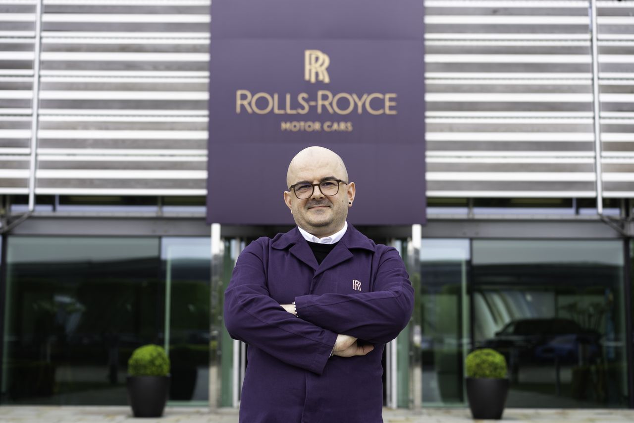 In front of the entrance to the Rolls-Royce factory in Goodwood