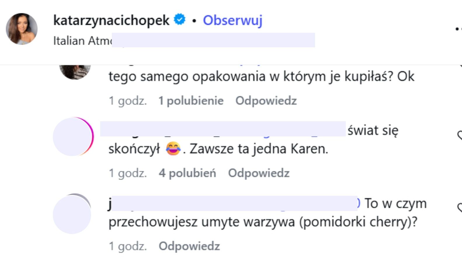Kłótnia pod postem Katarzyny Cichopek