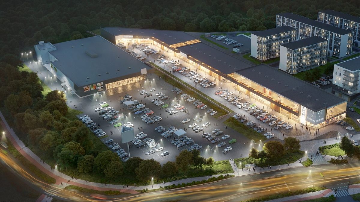 Wizualizacja Retail Park Lublin u zbiegu ul. Wrotkowskiej i ul. Diamentowej | fot. Bień Architekci