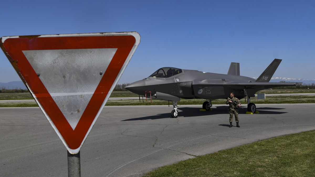 Lockheed Martin F-35 Lightning II jet at Graf Ignatievo Air Force Base near Plovdiv, Bulgaria on 14 April, 2022.
Four Lockheed Martin F-35 Lightning II jets were relocated by  Netherlands Air Force to the Republic of Bulgaria for the forthcoming implementation of a mission for enhanced joint protection of Bulgarian airspace. (Photo by Georgi Paleykov/NurPhoto via Getty Images)