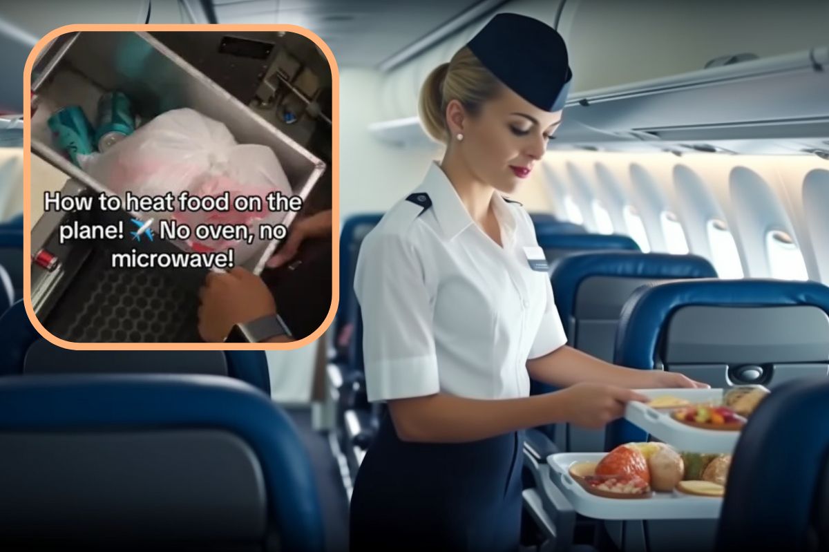 Stewardesa pokazała, jak podgrzewa jedzenie w samolocie.