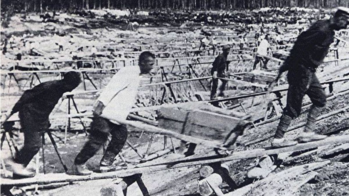 Więźniowie przy budowie Kanału Białomorsko-Bałtyckiego.