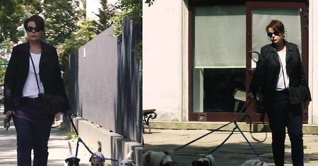 Zamyślona Korwin Piotrowska spaceruje z pieskami (WIDEO)