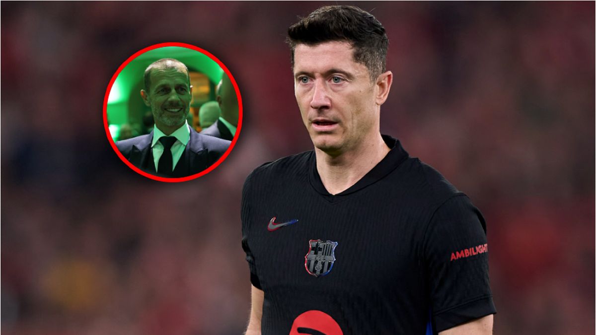 Robert Lewandowski i Aleksander Ceferin w kółku, prezydent UEFA