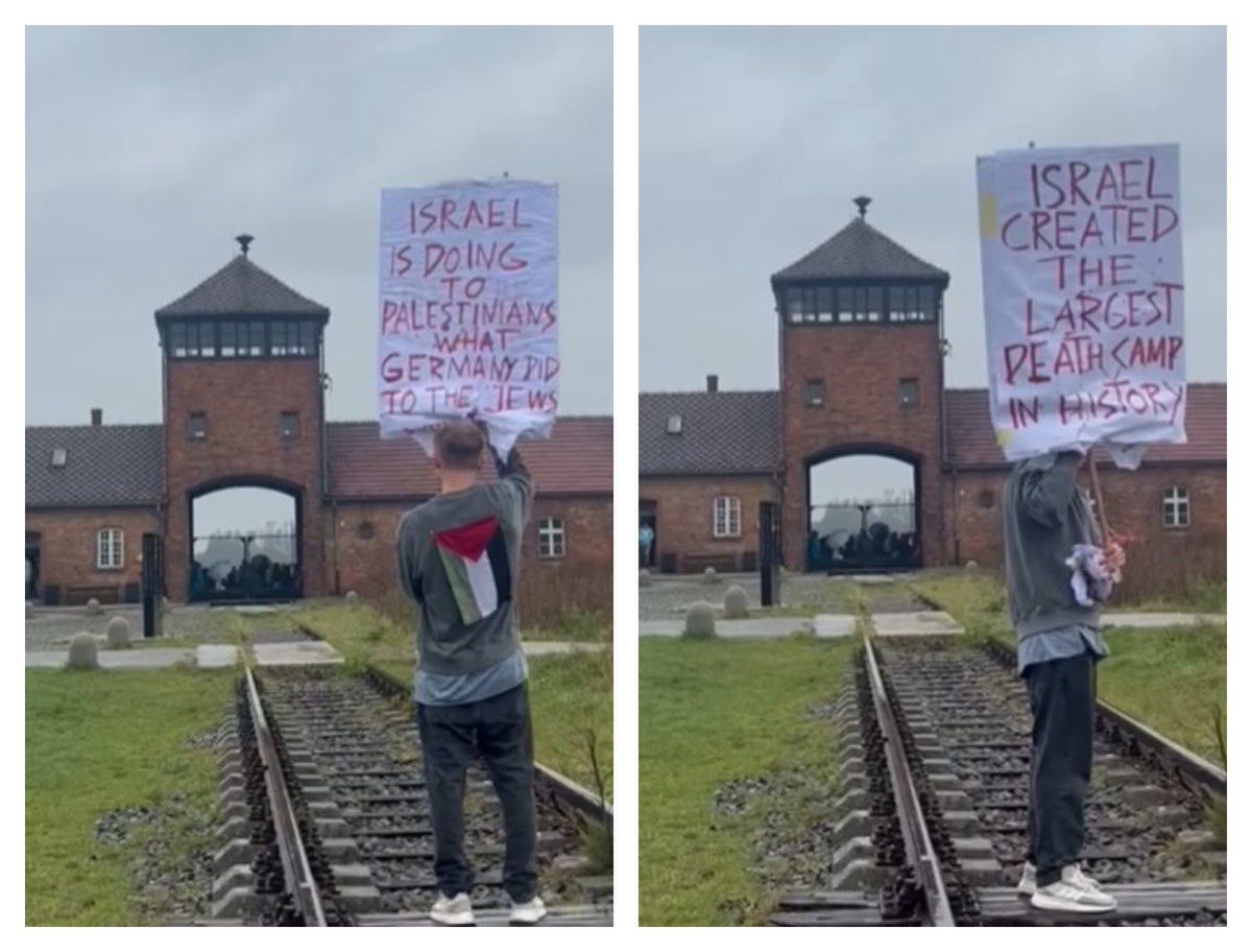 Polak stanął z transparentem w Auschwitz. To, co pokazał wzbudziło ogromne kontrowersje