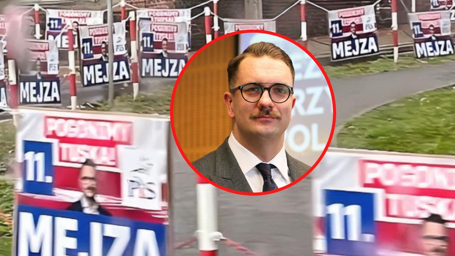 Plakaty Łukasza Mejzy na ulicach Zielonej Góry