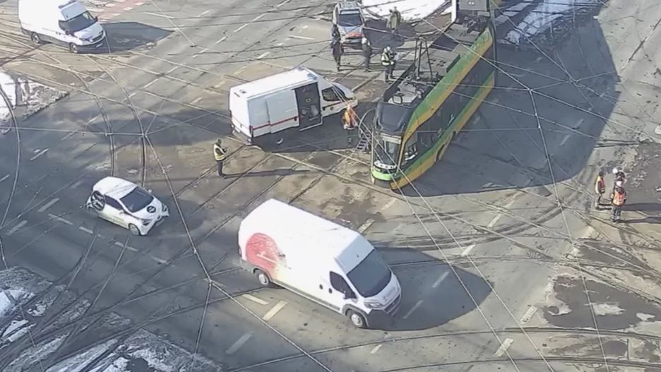 Wykolejenie tramwaju w Poznaniu.