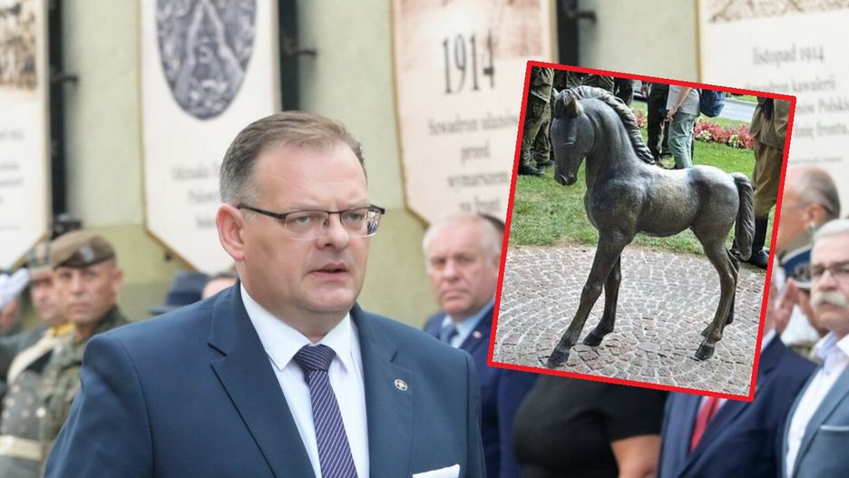 Jan Kasprzyk i pomnik Kasztanki w Miechowie