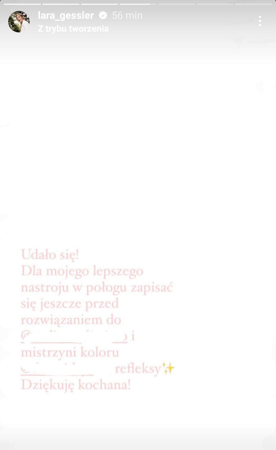Lara Gessler u fryzjera tuż przed porodem