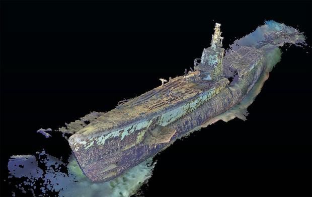 USS Harder resting at a depth of almost 1 km; 3D scan