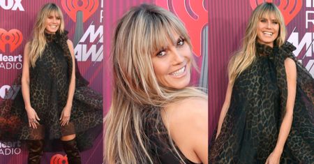 Potargana Heidi Klum pląsa w cętkach po czerwonym dywanie