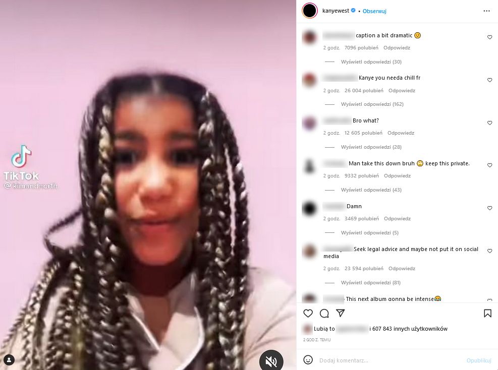 Kanye West żali się za pośrednictwem Instagrama na używającą TikTok wbrew jego woli córkę