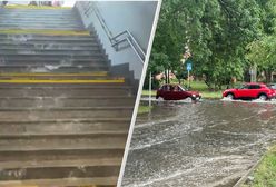 Kaskada wody na schodach. Nad miastem przeszła nawałnica
