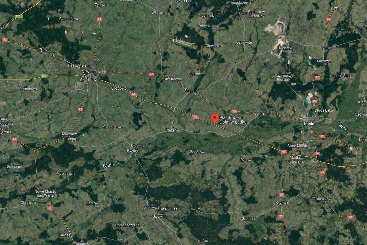 PPO Lądek (trasa Konin Września) jest umieszczony za Koninem i zjazdem na Ciążeń i Goinę, ale przed zjazdem na Słupcę