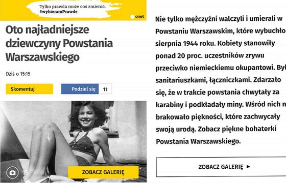 Onet i Fakt.pl po krytyce usunęły zdjęcia „najładniejszych dziewczyn Powstania Warszawskiego”