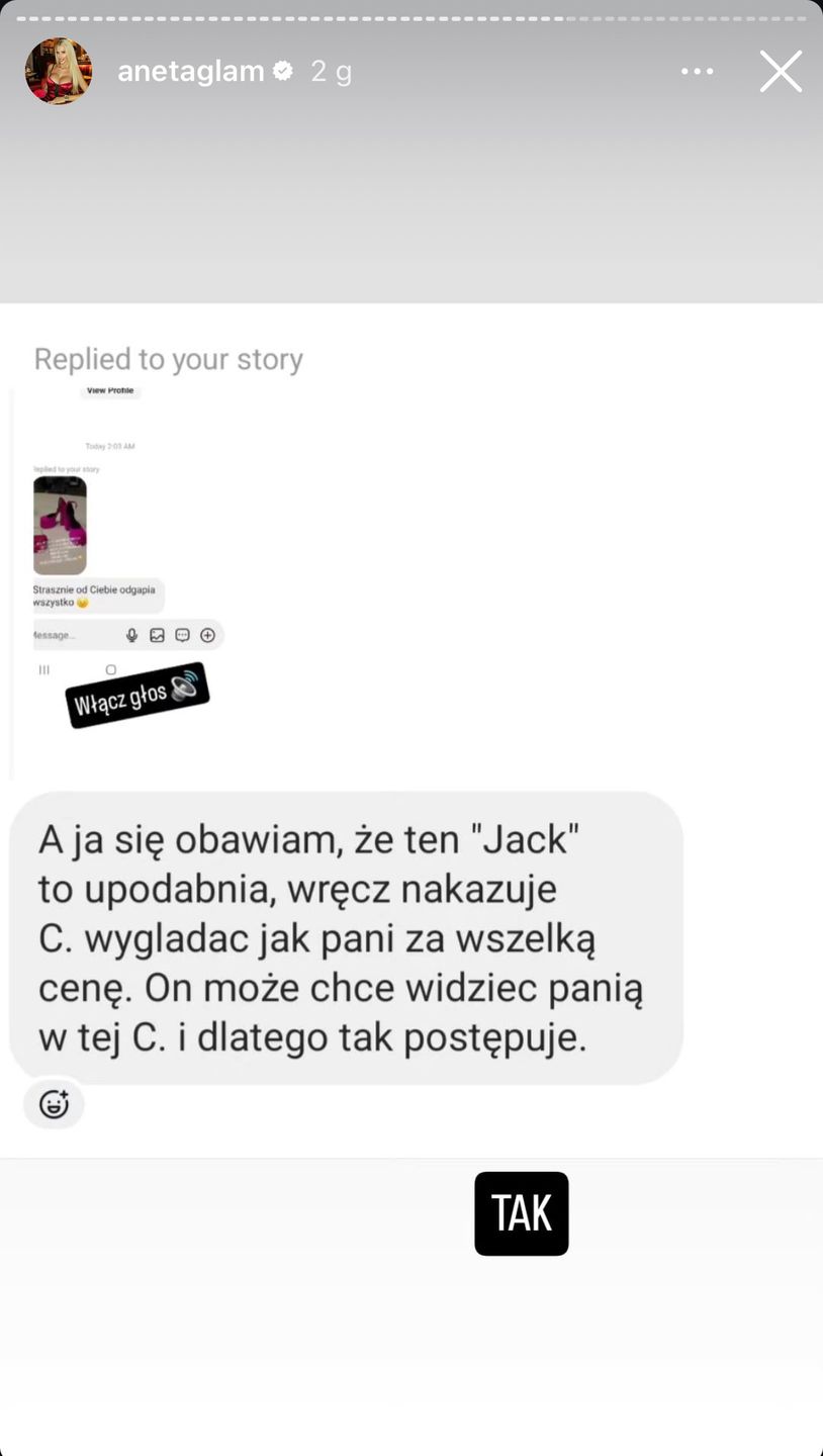 Aneta Glam twierdzi, że partner Caroline Derpieński ją podrywał