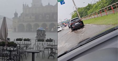 Burza i grad w Krakowie. Zalane ulice, objazdy dla tramwajów