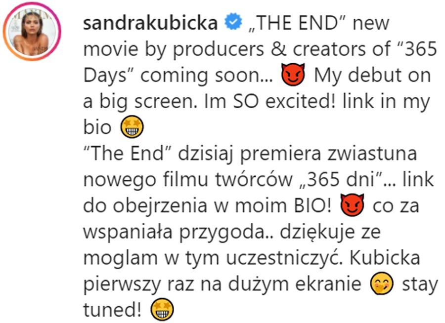Sandra Kubicka zagrała w filmie