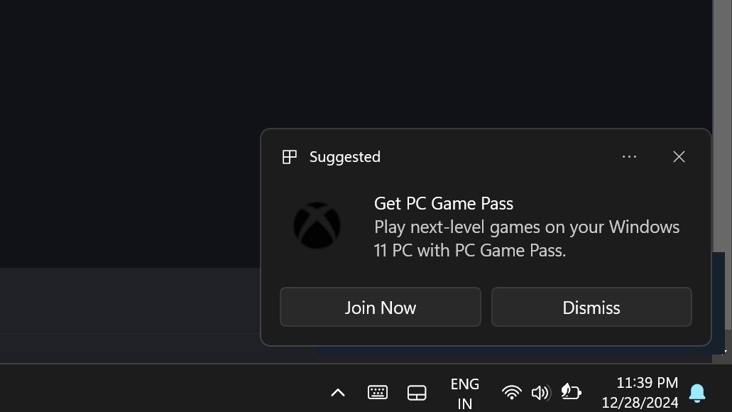 Komunikat zachęcający do przetestowania usługi PC Game Pass