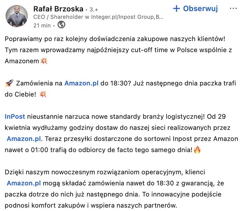 Szef InPostu ogłasza nową usługę w Paczkomatach