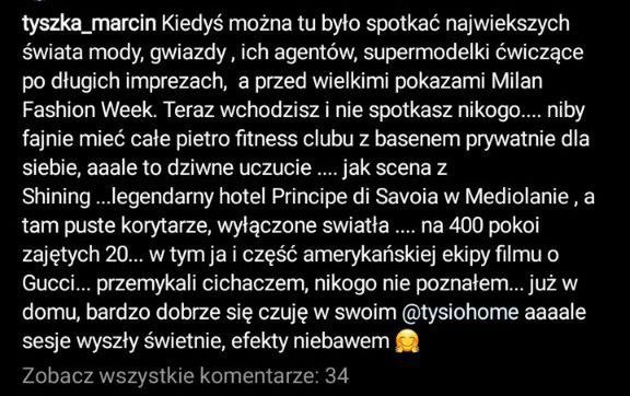 Marcin Tyszka ekscytuje się światowym życiem w Mediolanie