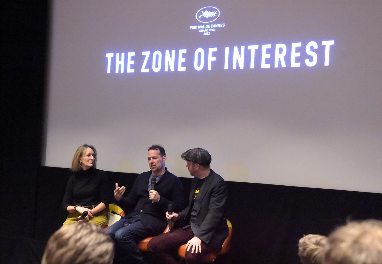 LONDON, ENGLAND - JANUARY 05: (L-R ) Francine Stock, Johnnie Burn and Tarn Willers during the special screening of Jonathan Glazer's "The Zone of Interest" at The Soho Hotel on January 05, 2024 in London, England. (Photo by Antony Jones/Getty Images for A24)