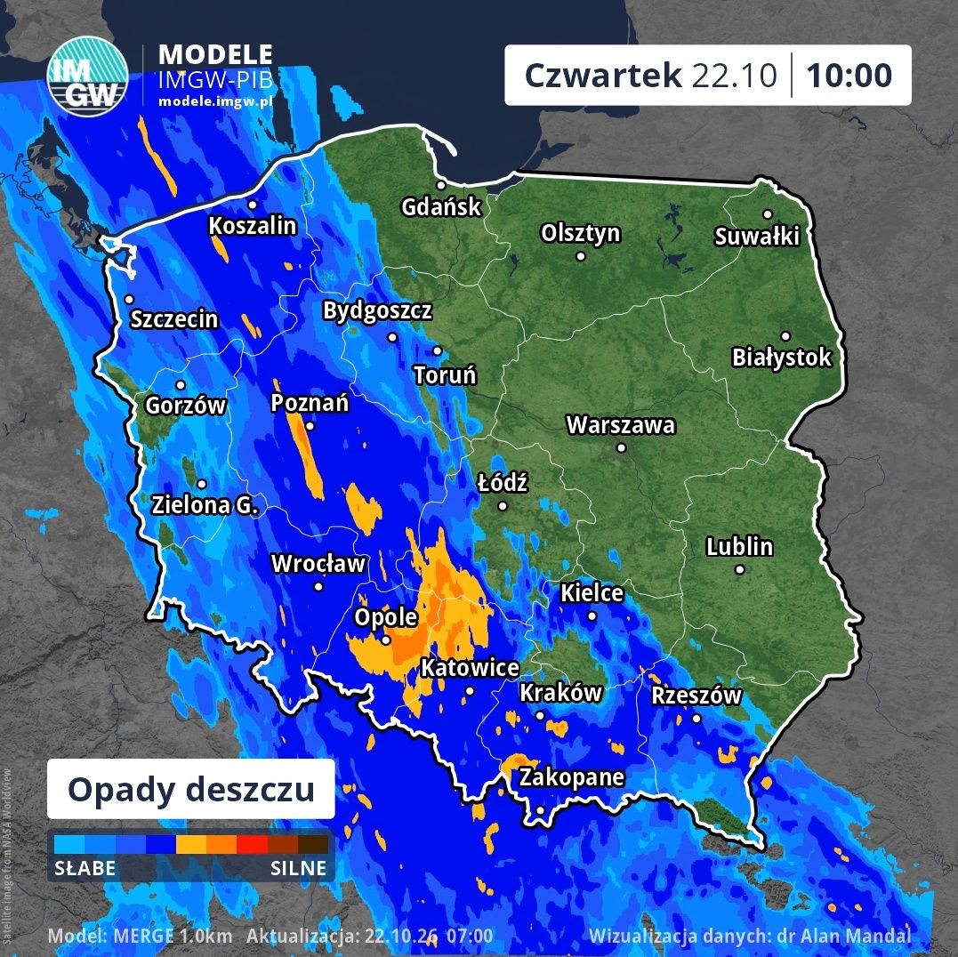 Opady wędrują w głąb Polski
