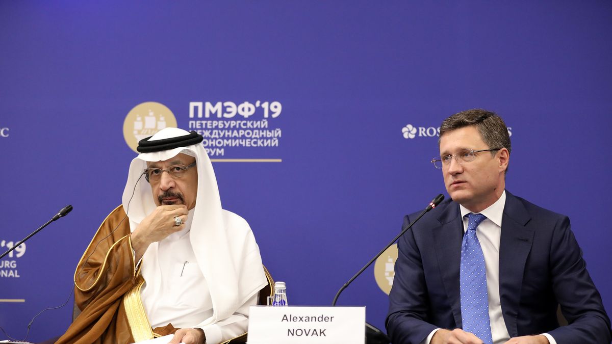 Day Two of the St Petersburg International Economic Forum 2019
Khalid Al-Falih, Saudi Arabia's energy and industry minister, left, and Alexander Novak, Russias energy minister, take part in the Bloomberg Global Energy Sector panel at the St. Petersburg International Economic Forum (SPIEF) in St. Petersburg, Russia, on Friday, June 7, 2019. Over the last 21 years, the Forum has become a leading global platform for members of the business community to meet and discuss the key economic issues facing Russia, emerging markets, and the world as a whole. Photographer: Andrey Rudakov/Bloomberg via Getty Images
Bloomberg
financial, spief2019