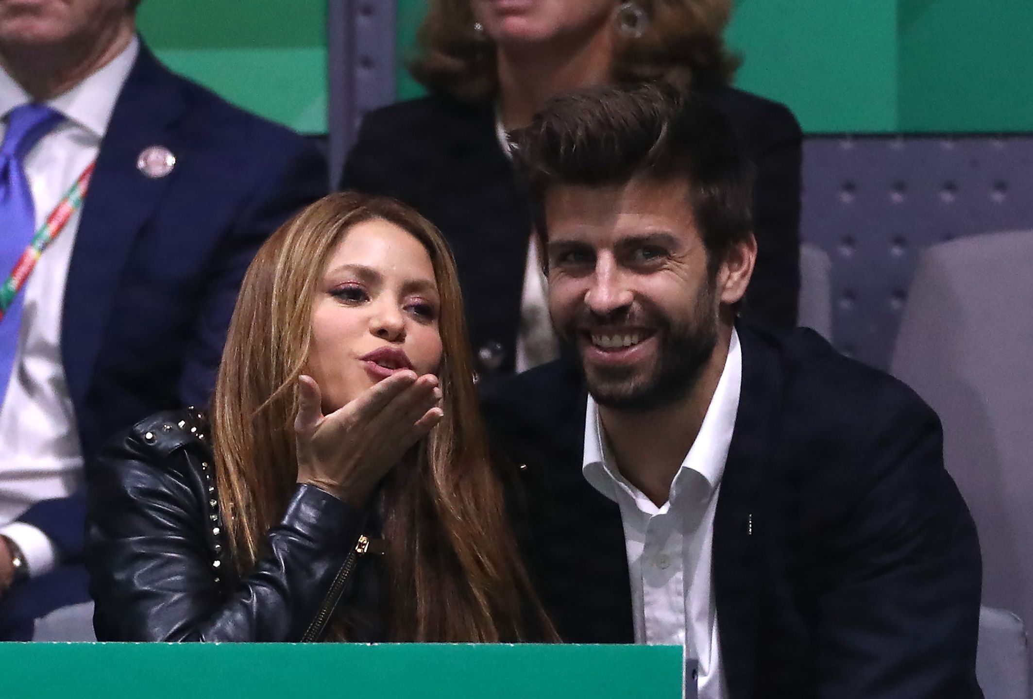 MADRID, SPAIN - NOVEMBER 24: Musician Shakira and football player Gerrard Pique in the Final between Spain and Canada during Day Seven of the 2019 David Cup at La Caja Magica on November 24, 2019 in Madrid, Spain. (Photo by Alex Pantling/Getty Images)