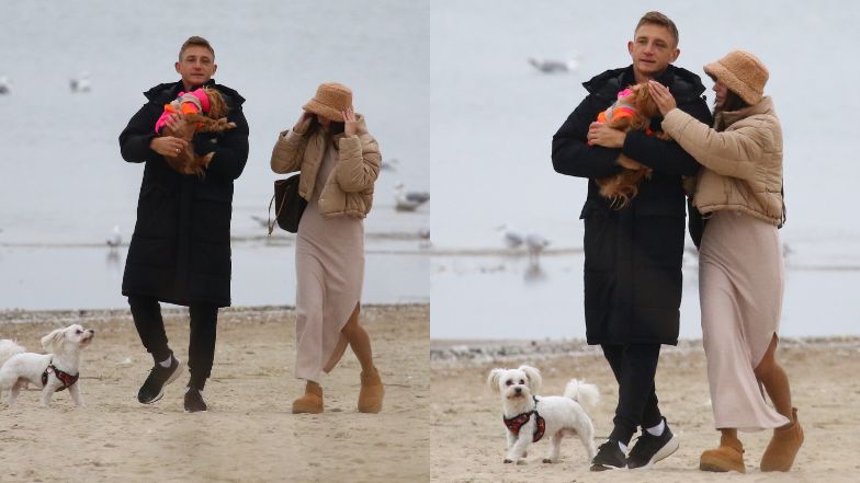 Jakub Rzeźniczak i Paulina Nowicka urządzają sobie sesję na plaży w Sopocie