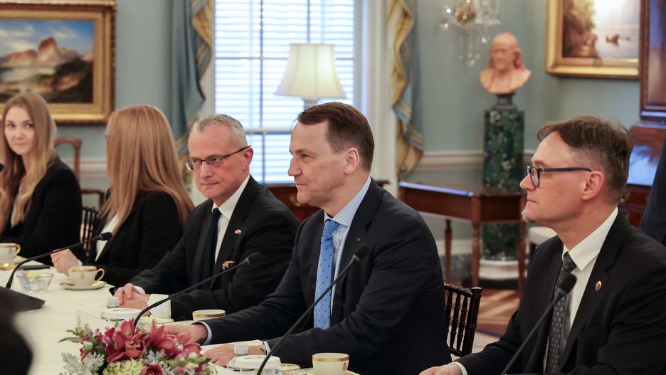 Radosław Sikorski i Marek Magierowskipodczas spotkania z sekretarzem stanu USA Antonym Blinkenem 