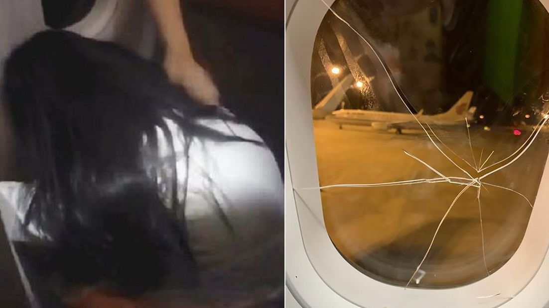 Pijana kobieta rozbiła szybę w samolocie