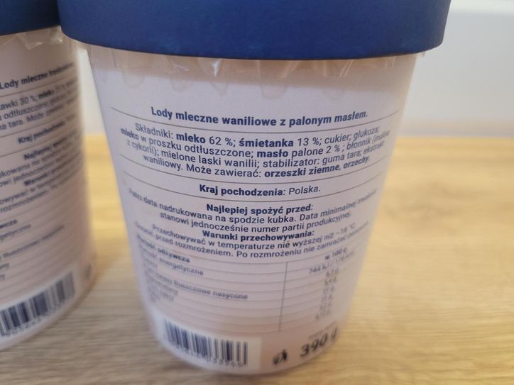 Skład lodów waniliowych z palonym masłem