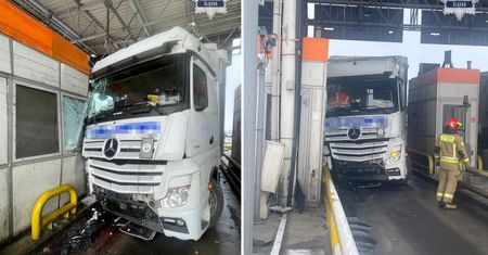 Ciężarówka wjechała w bramkę autostrady A4. Utrudnienia koło Gliwic