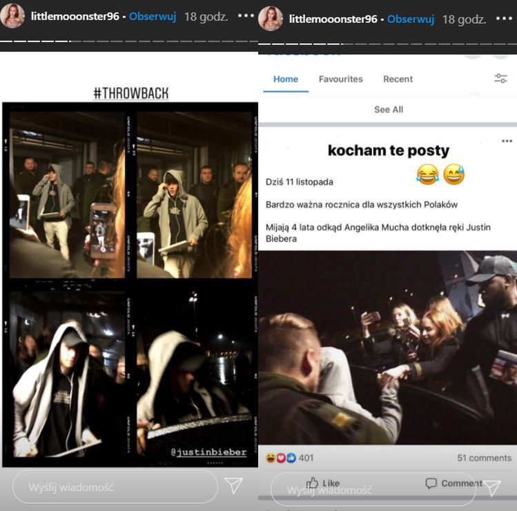 Angelika Mucha świętuje dotknięcie ręki Justina Biebera