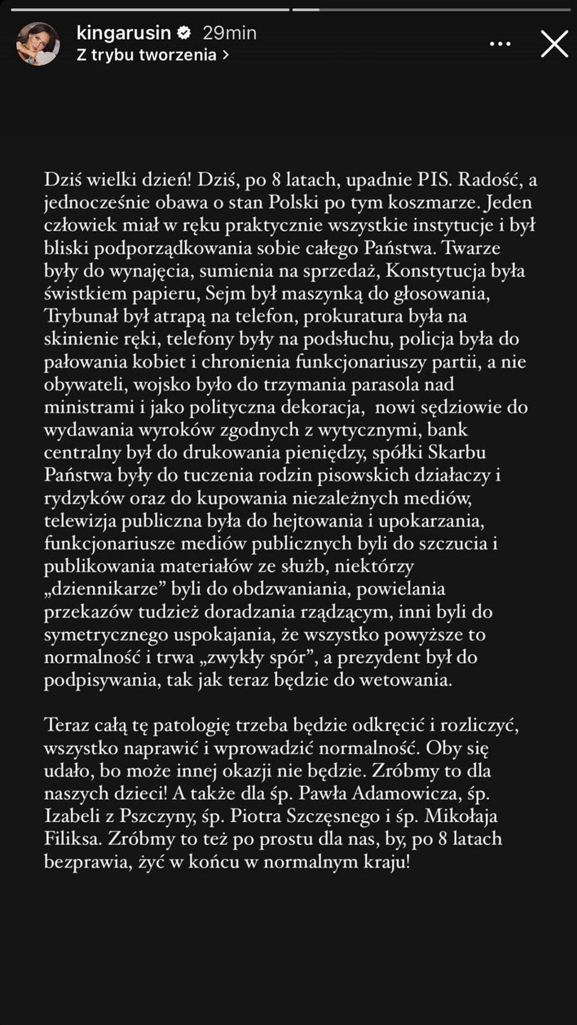 Kinga Rusin świętuje koniec rządów PiS-u
