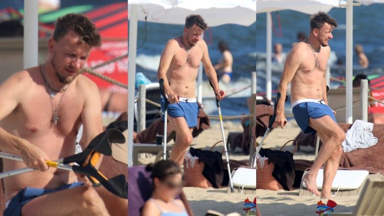 Piotr Kupicha wypoczywa na plaży w Sopocie z żoną i córką