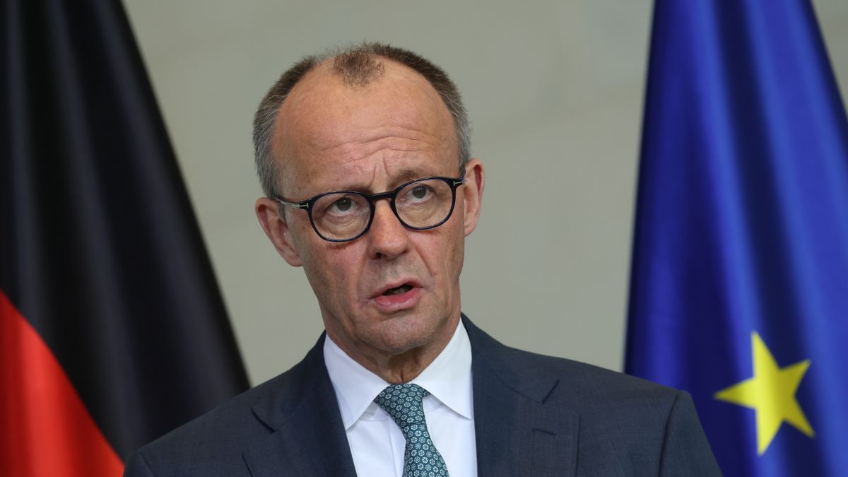 BERLIN, GERMANY - MARCH 30: German Chancellor Friedrich Merz and Syrian President Ahmed al-Sharaa (not pictured) speak to the media following talks at the Chancellery on March 30, 2026 in Berlin, Germany. Al-Sharaa is on his first visit to Berlin since taking office. He is meeting with German leaders and taking part in an economic round table. (Photo by Sean Gallup/Getty Images)
