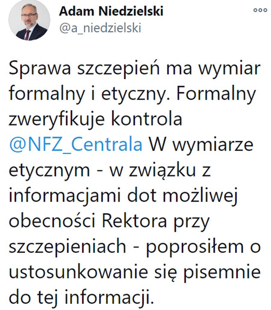 Minister zdrowia chce wyjaśnień od Rektora WUM (Twitter)