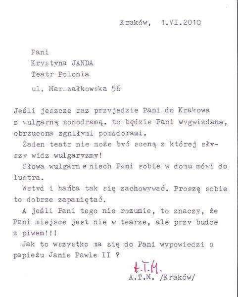 Krystyna Janda dostała pogróżki