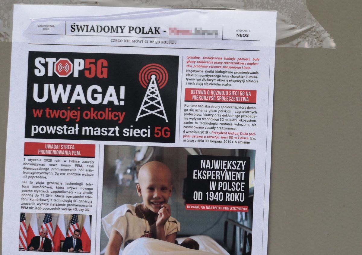 Gazetki o 5G na polskich ulicach. W środku numer konta do wpłat