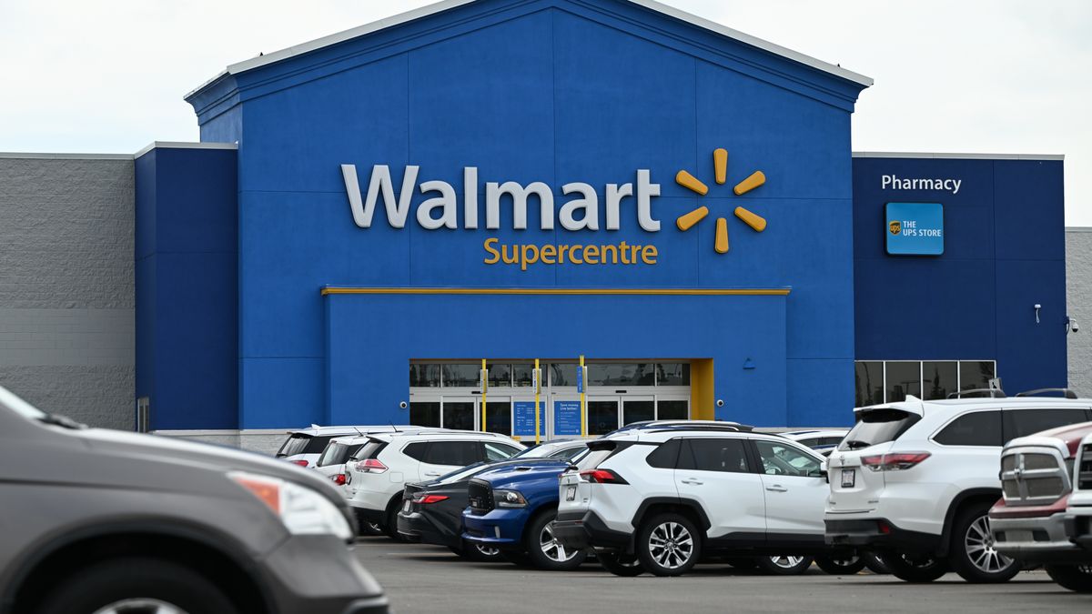 EDMONTON, CANADA  JULY 23:
The Walmart logo displayed at the Walmart storefront in Edmonton, Alberta, Canada, on July 23, 2025. (Photo by Artur Widak/NurPhoto via Getty Images)