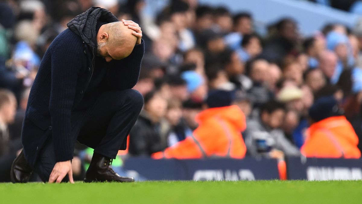 PAP/EPA / Peter Powell / Pep Guardiola w czasie meczu Manchester City - Everton