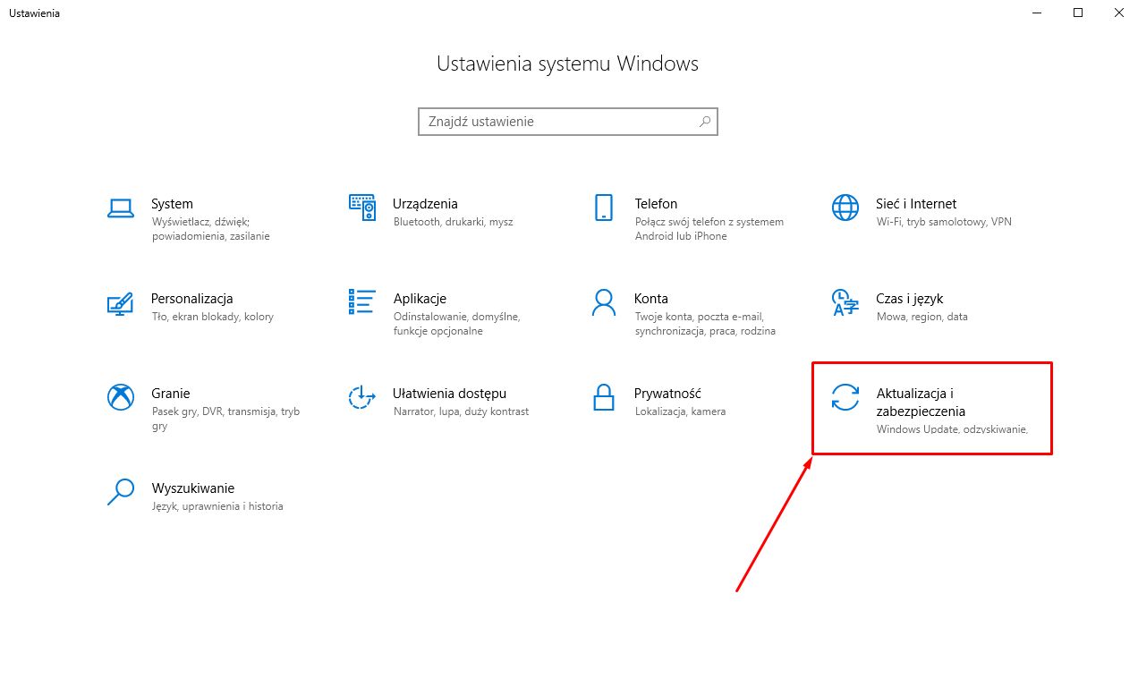 Stan aktualizacji można skontrolować odwiedzając ustawienia Windowsa 10.