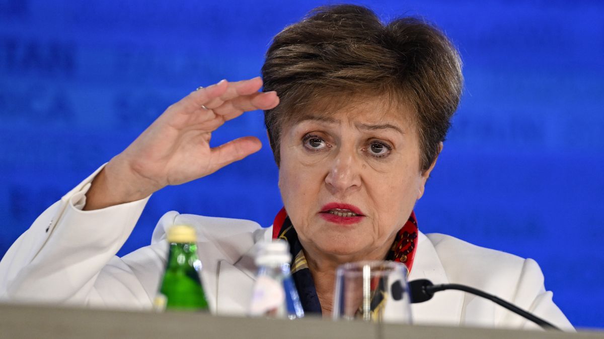 WASHINGTON D.C., UNITED STATES - APRIL 19: Director of the International Monetary Fund (IMF) Kristalina Georgieva speaks during a press conference held as part of International Monetary Financial Committee Press Briefing Washington D.C., United States on April 19, 2024. (Photo by Celal Güne/Anadolu via Getty Images)