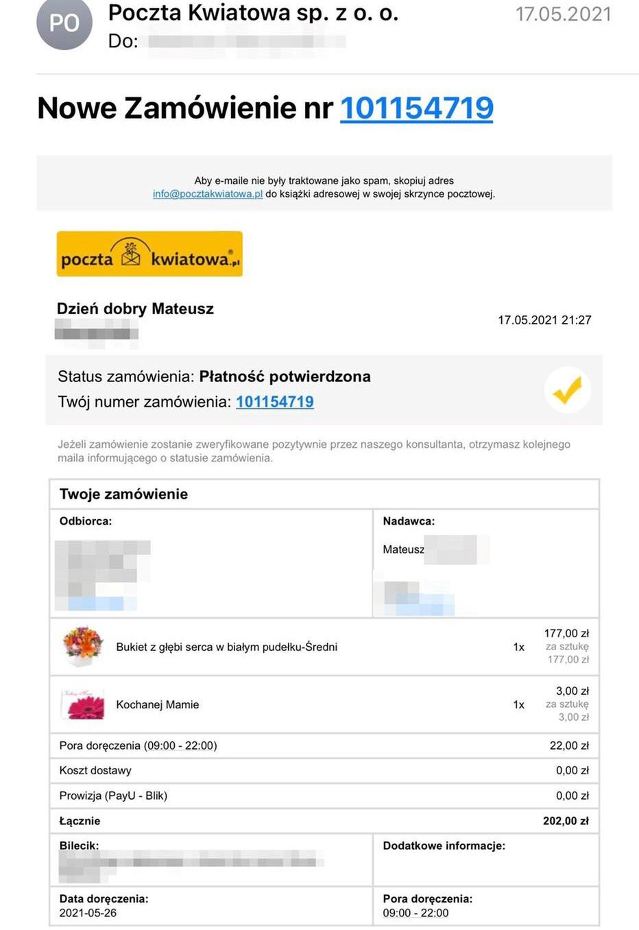 Poczta Kwiatowa znowu zawiodła. Kwiaty nie dotarły na Dzień Matkiock, Facebook)